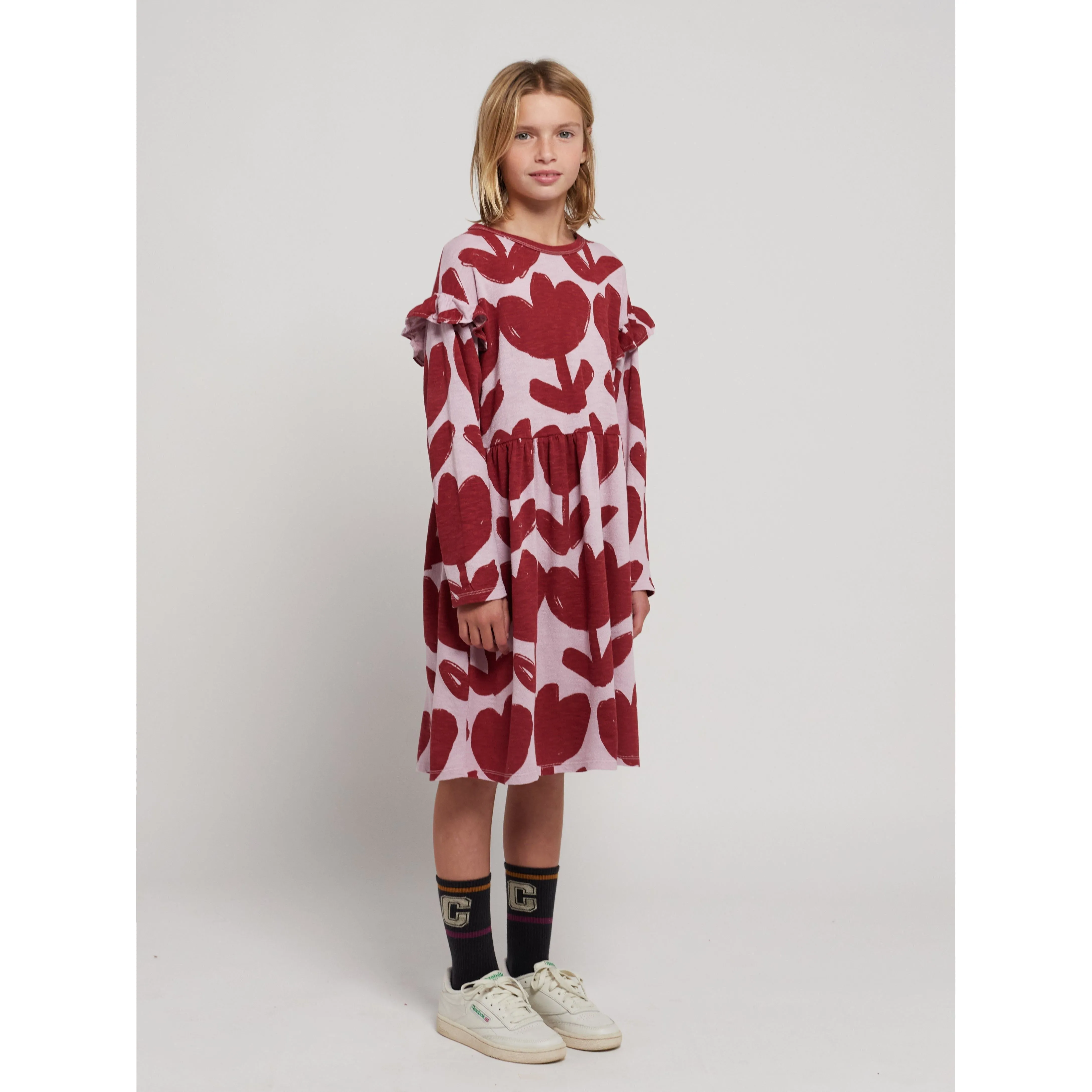 Retro Flowers All Over Ruffle Dress