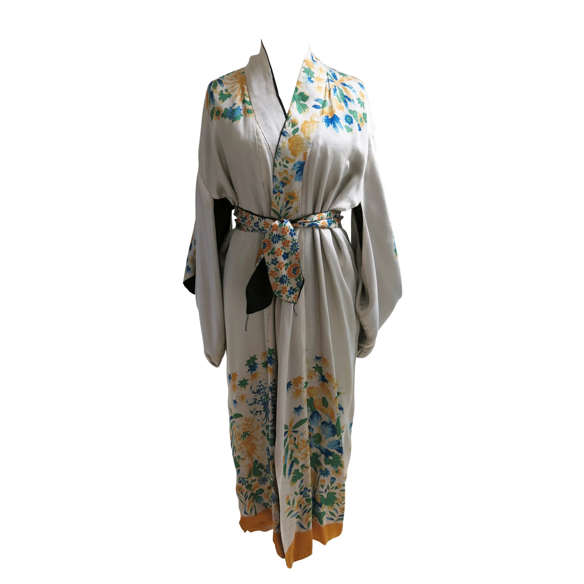 Reversible Gold Embroidered Black Silk Vintage Kimono