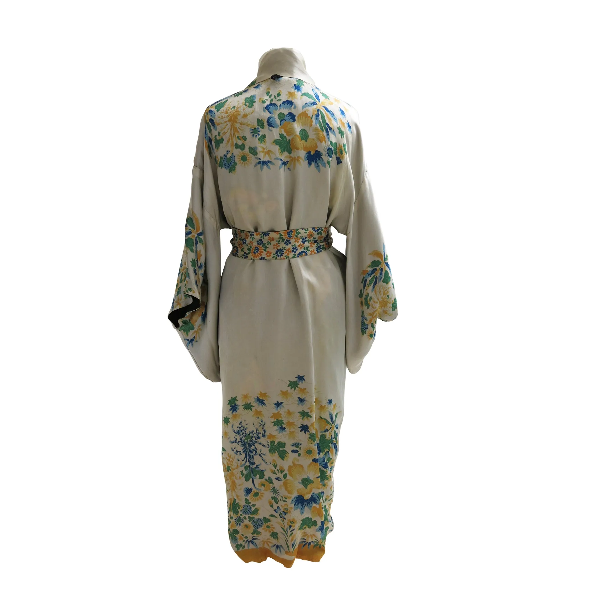 Reversible Gold Embroidered Black Silk Vintage Kimono
