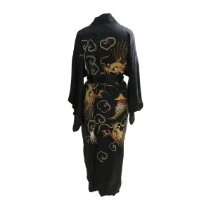 Reversible Gold Embroidered Black Silk Vintage Kimono