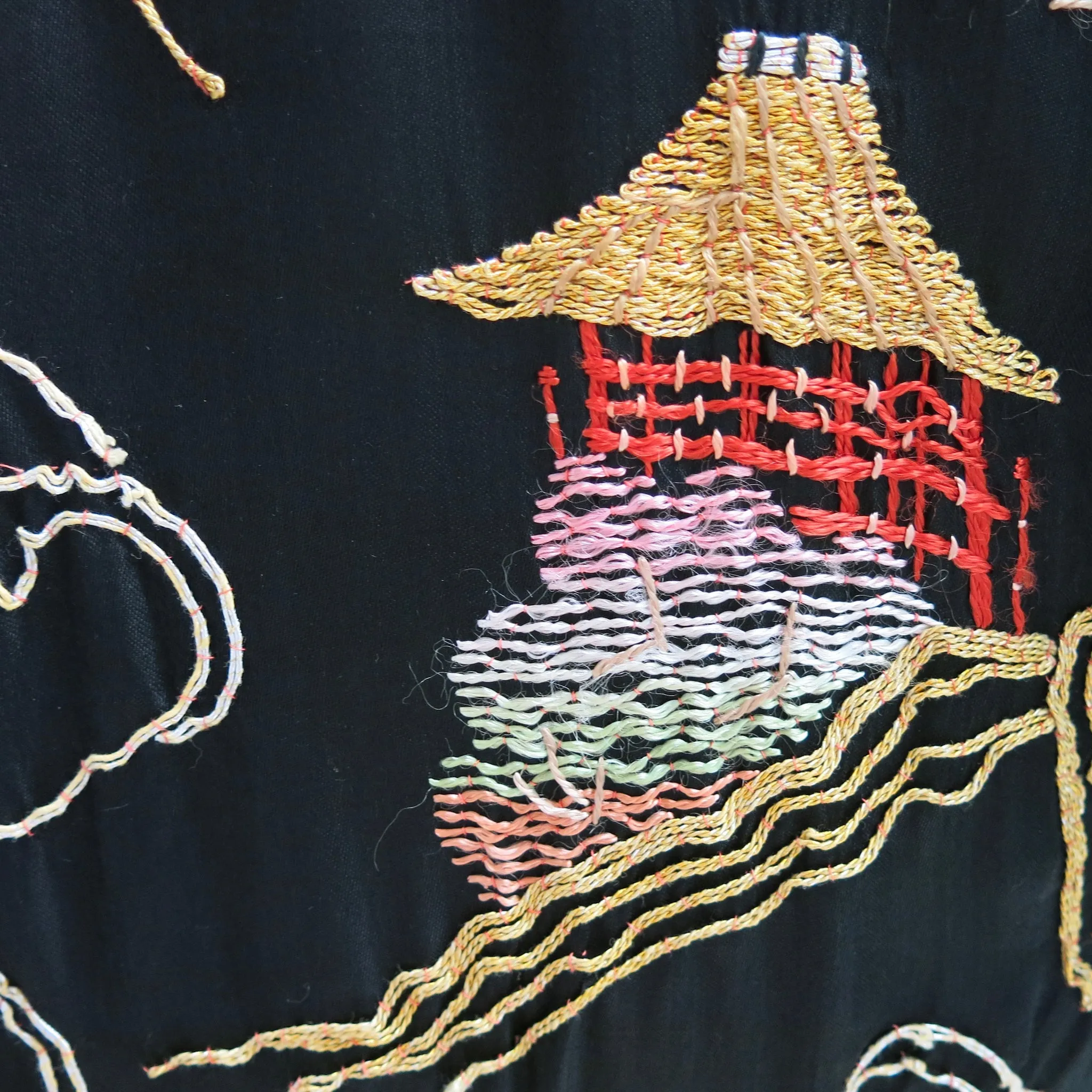 Reversible Gold Embroidered Black Silk Vintage Kimono