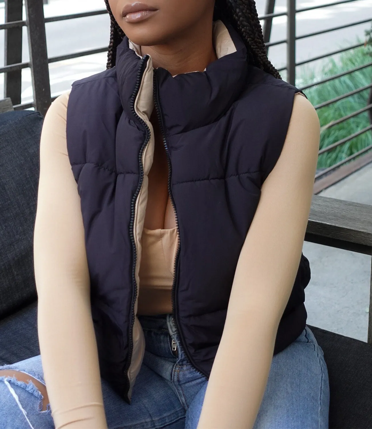 Reversible Puffer Vest(Black/Khaki)