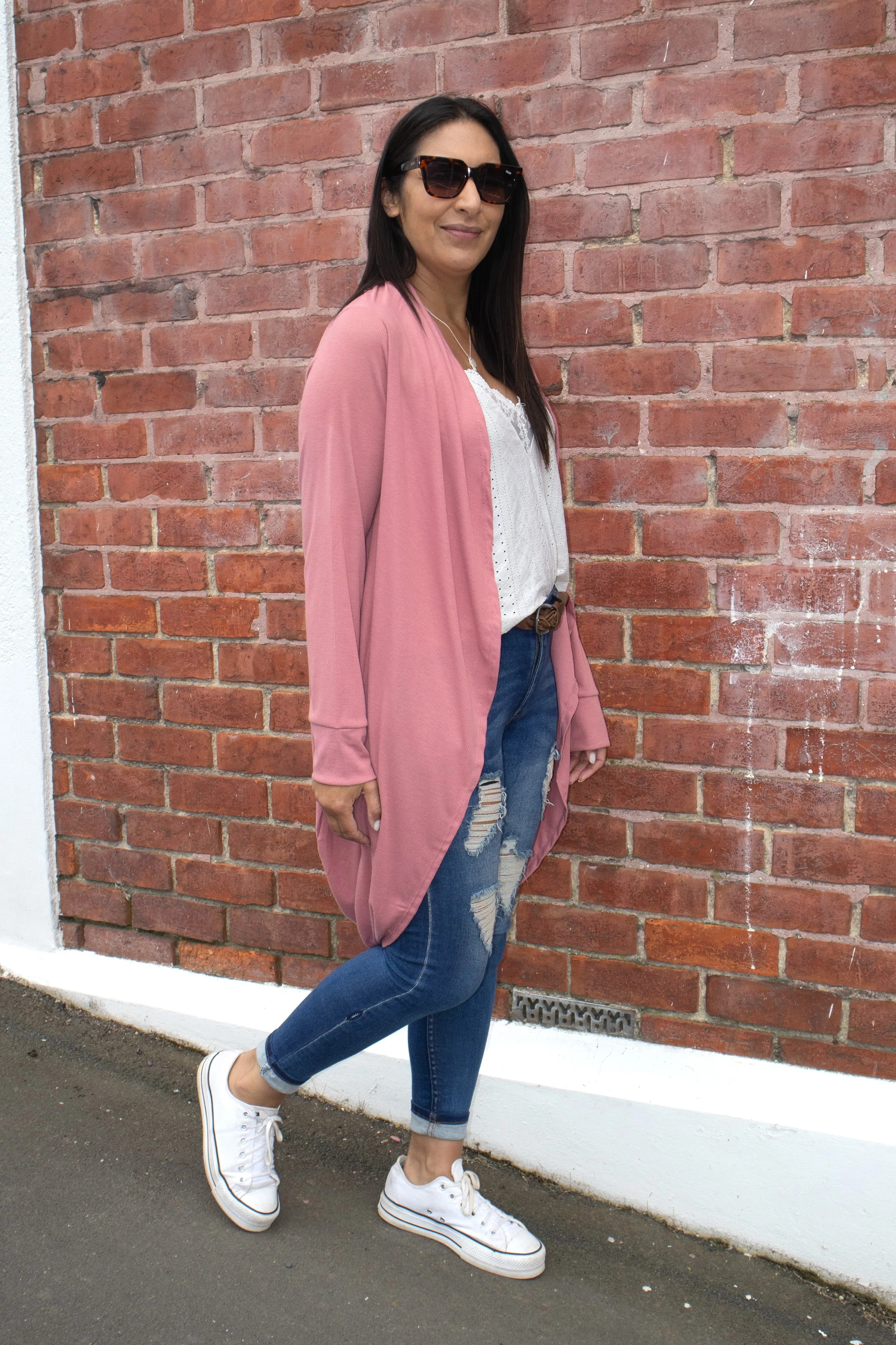 Rose - Ribbed Long Kimono Cardi