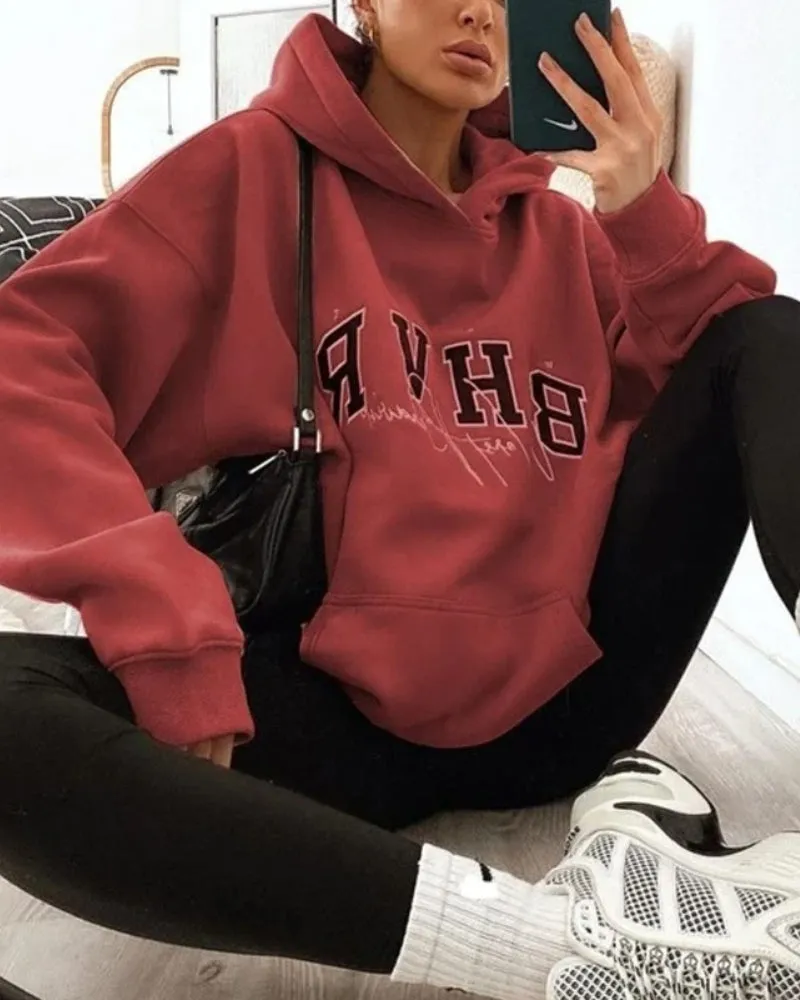 Round Neck Floral Printed Hoodies Blouses Sweatshirts