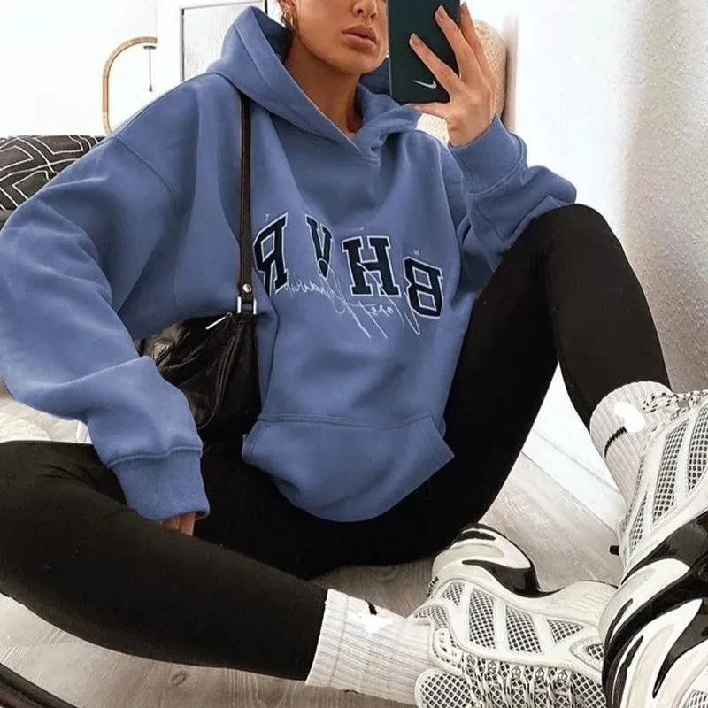 Round Neck Floral Printed Hoodies Blouses Sweatshirts