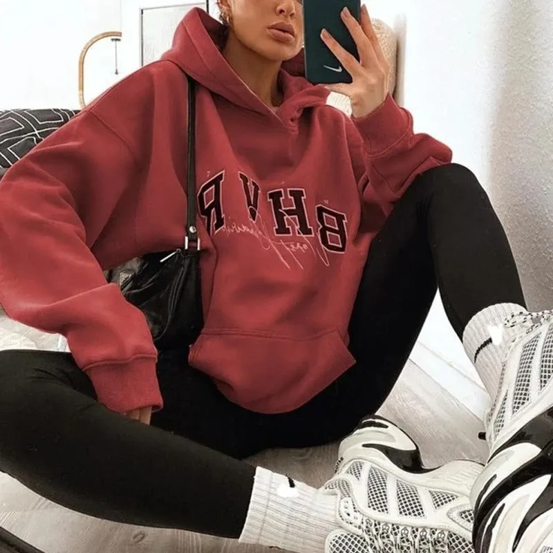 Round Neck Floral Printed Hoodies Blouses Sweatshirts