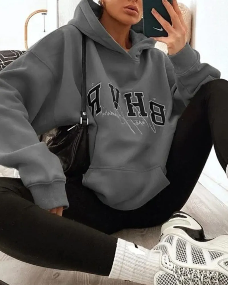 Round Neck Floral Printed Hoodies Blouses Sweatshirts