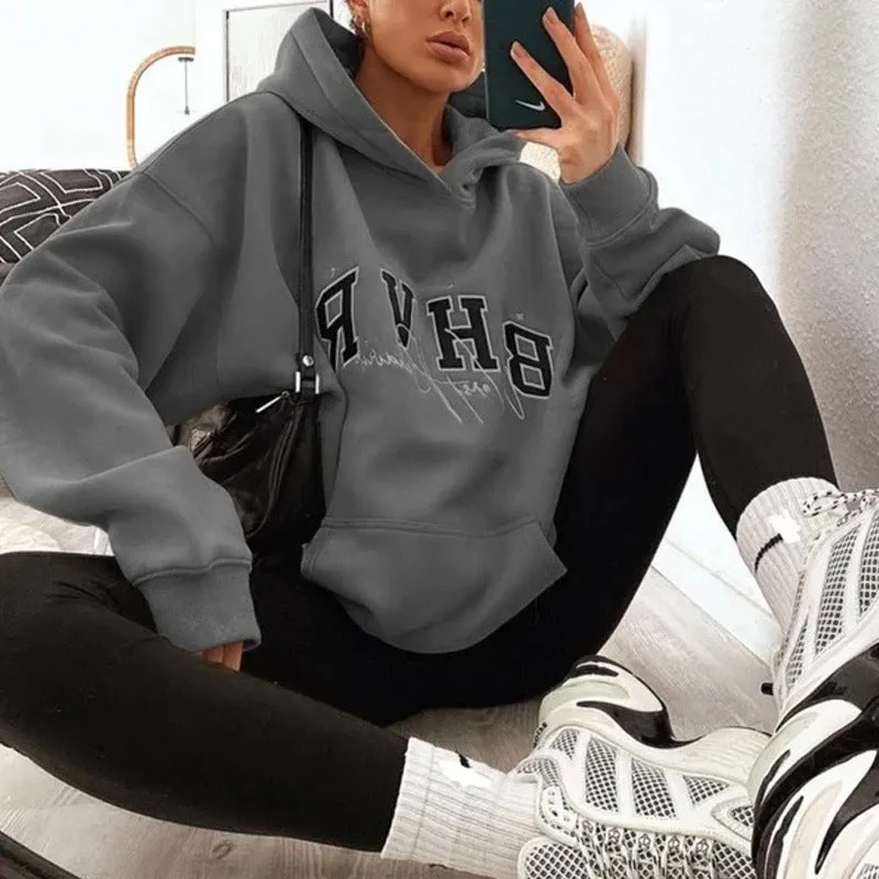 Round Neck Floral Printed Hoodies Blouses Sweatshirts