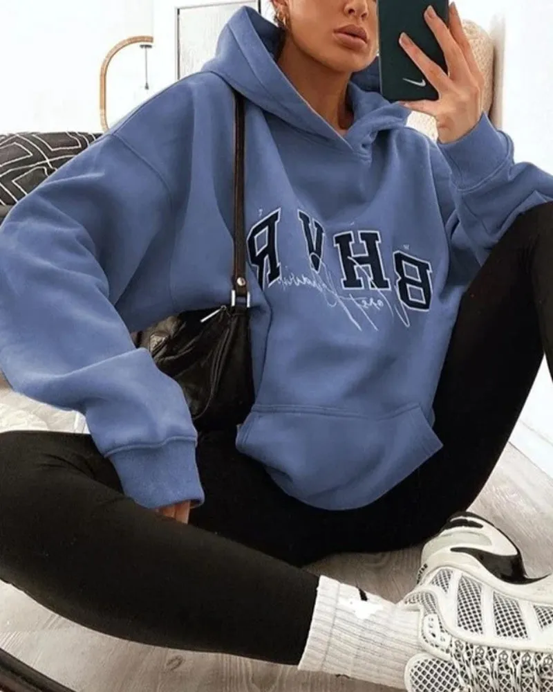 Round Neck Floral Printed Hoodies Blouses Sweatshirts