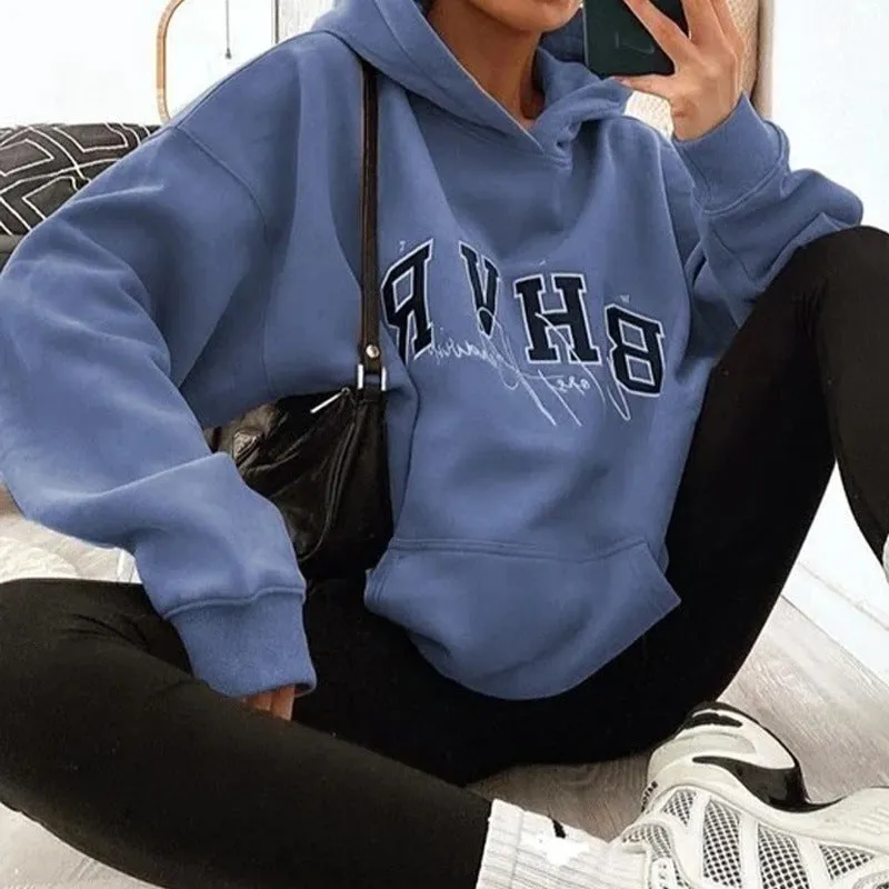 Round Neck Floral Printed Hoodies Blouses Sweatshirts