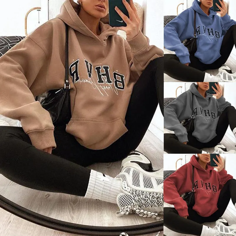 Round Neck Floral Printed Hoodies Blouses Sweatshirts