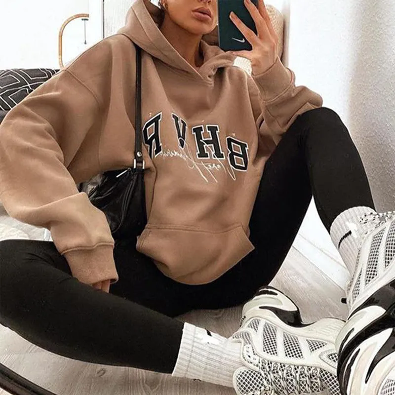 Round Neck Floral Printed Hoodies Blouses Sweatshirts