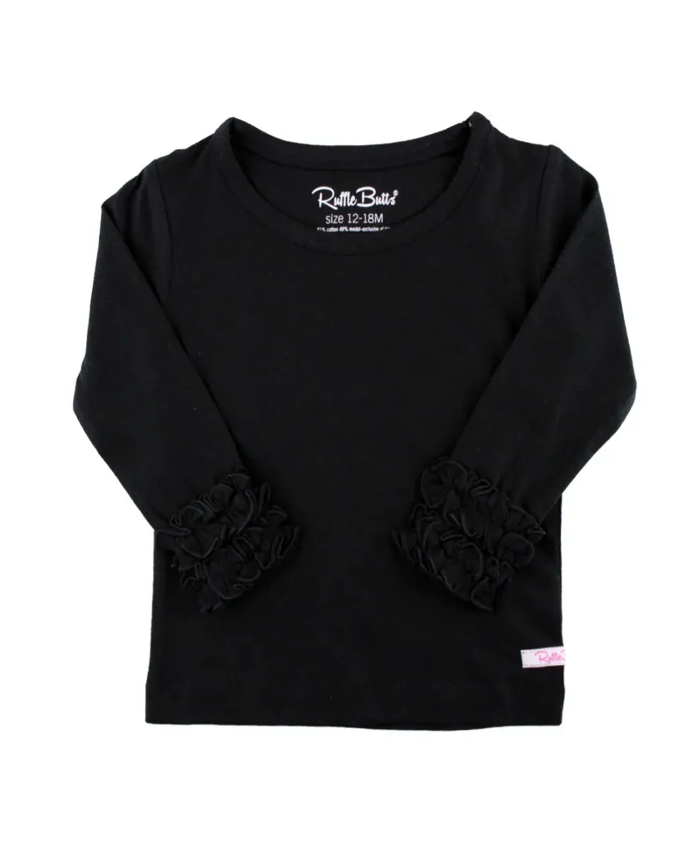 RuffleButts Ruffled Long Sleeve Layering Tee - Black