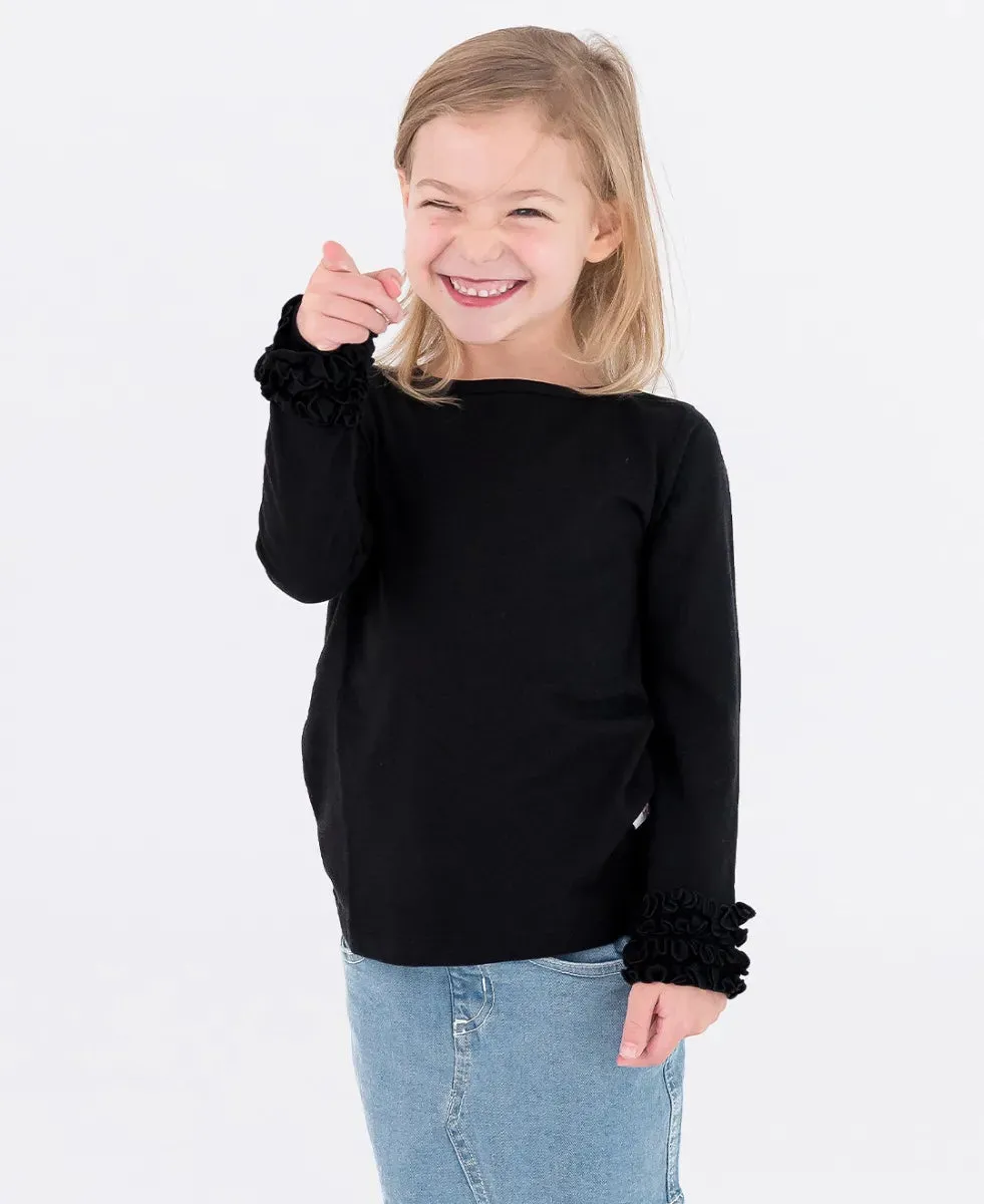 RuffleButts Ruffled Long Sleeve Layering Tee - Black