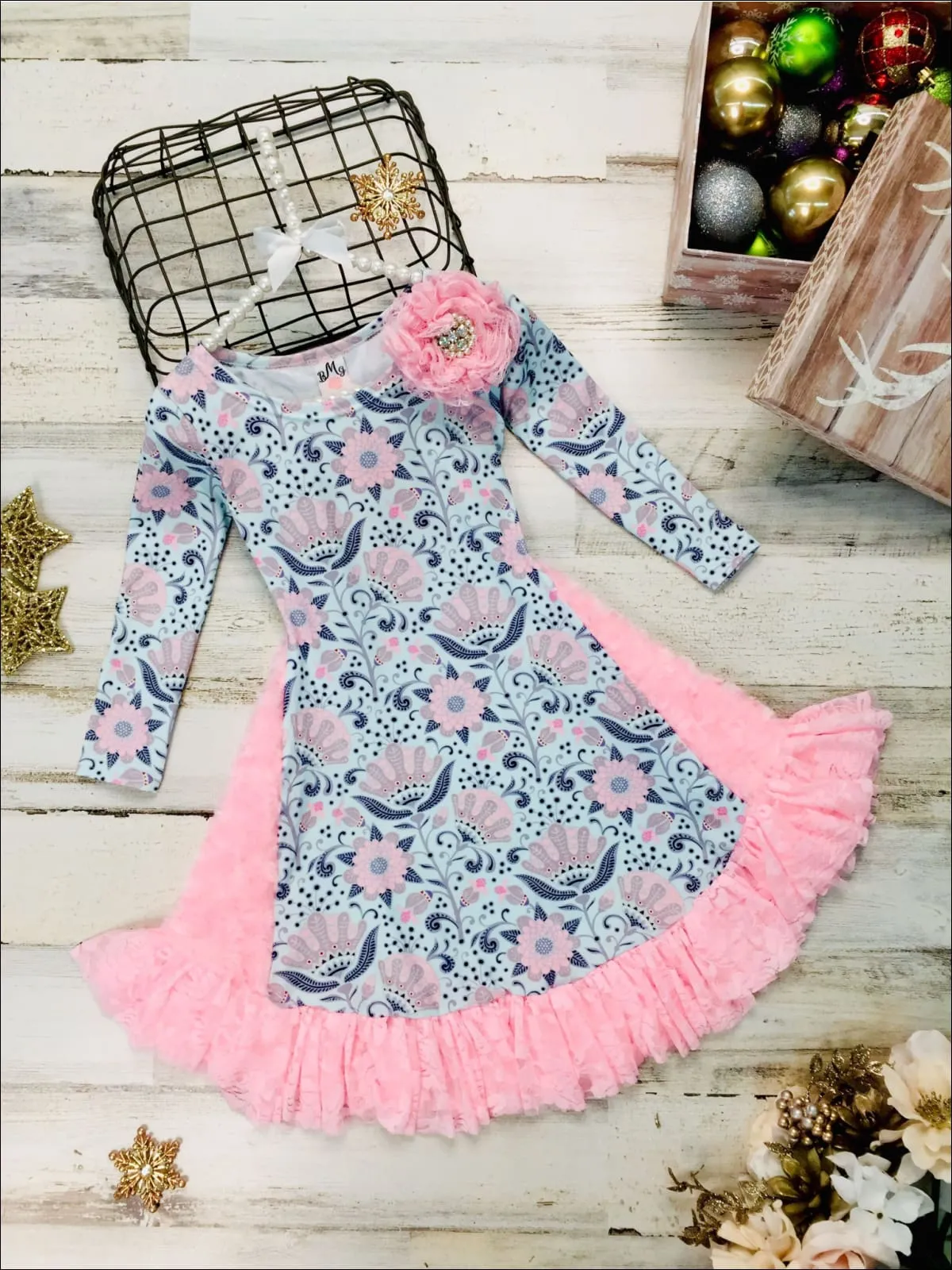 Ruffled Rosebud Lace Side Inserts Flare Dress