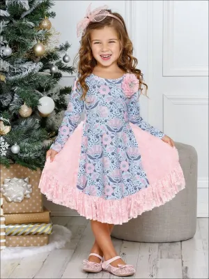 Ruffled Rosebud Lace Side Inserts Flare Dress