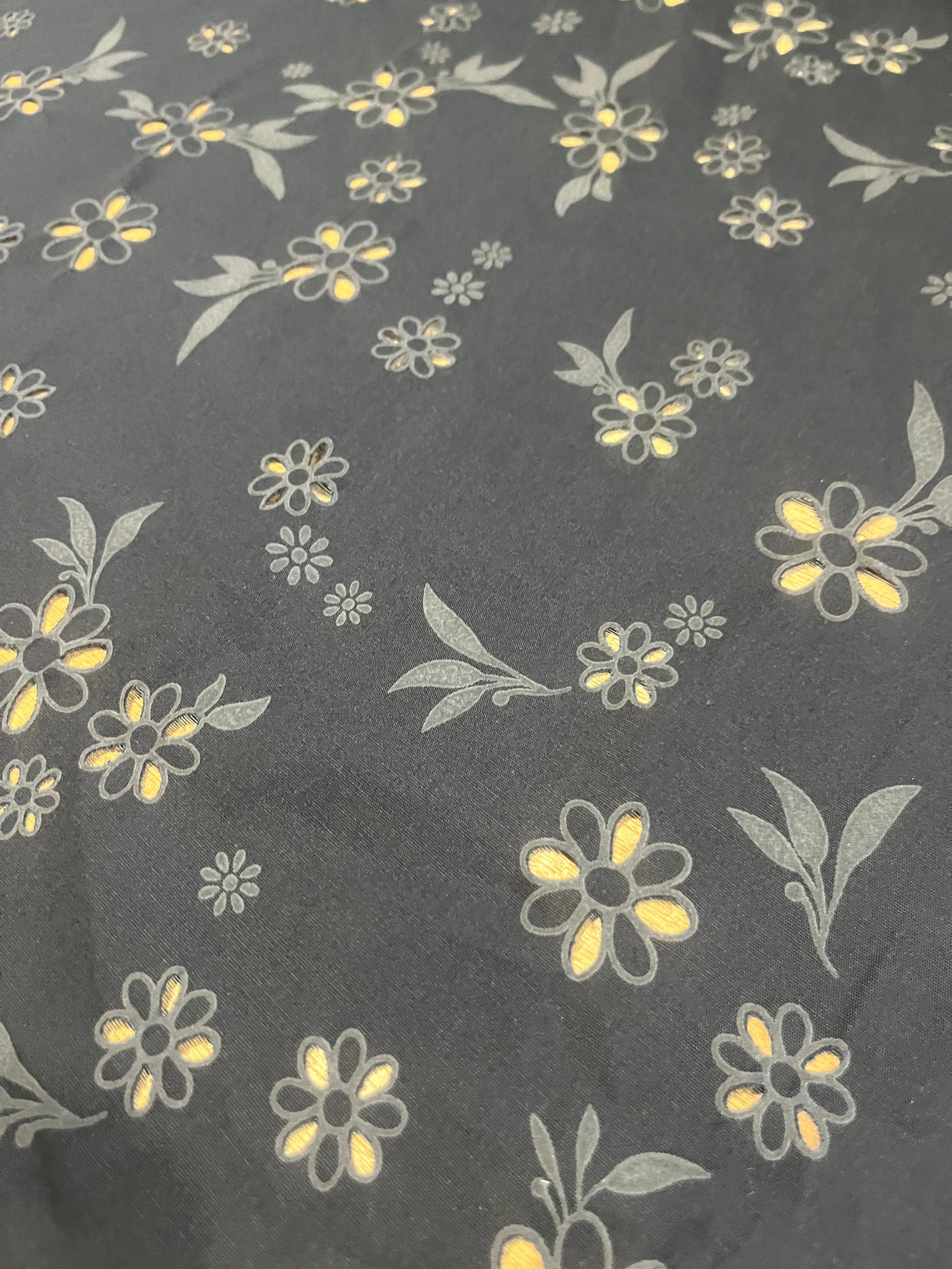 Sangallo cotton stretch lasercut puff print design 1 black