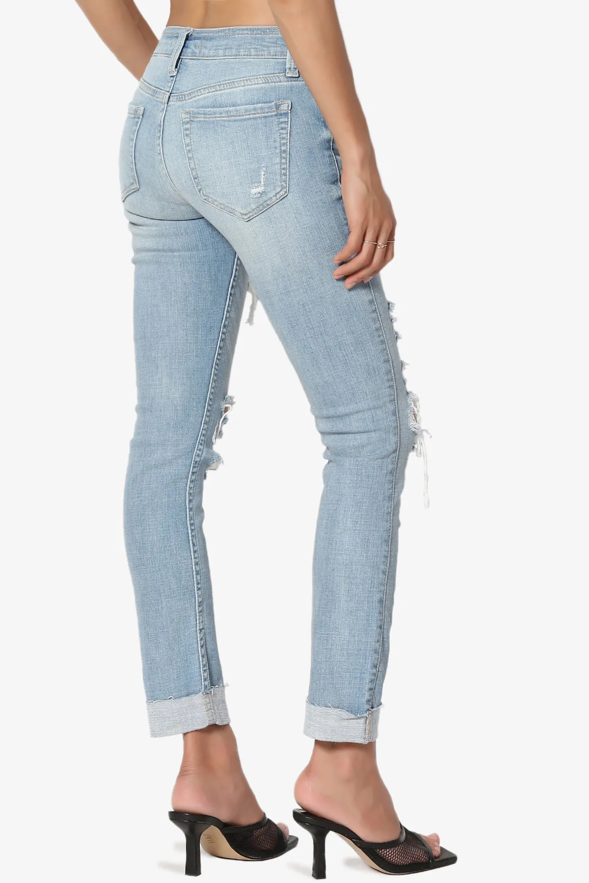 Sasha Distressed Cuffed Mid Rise Skinny Jeans