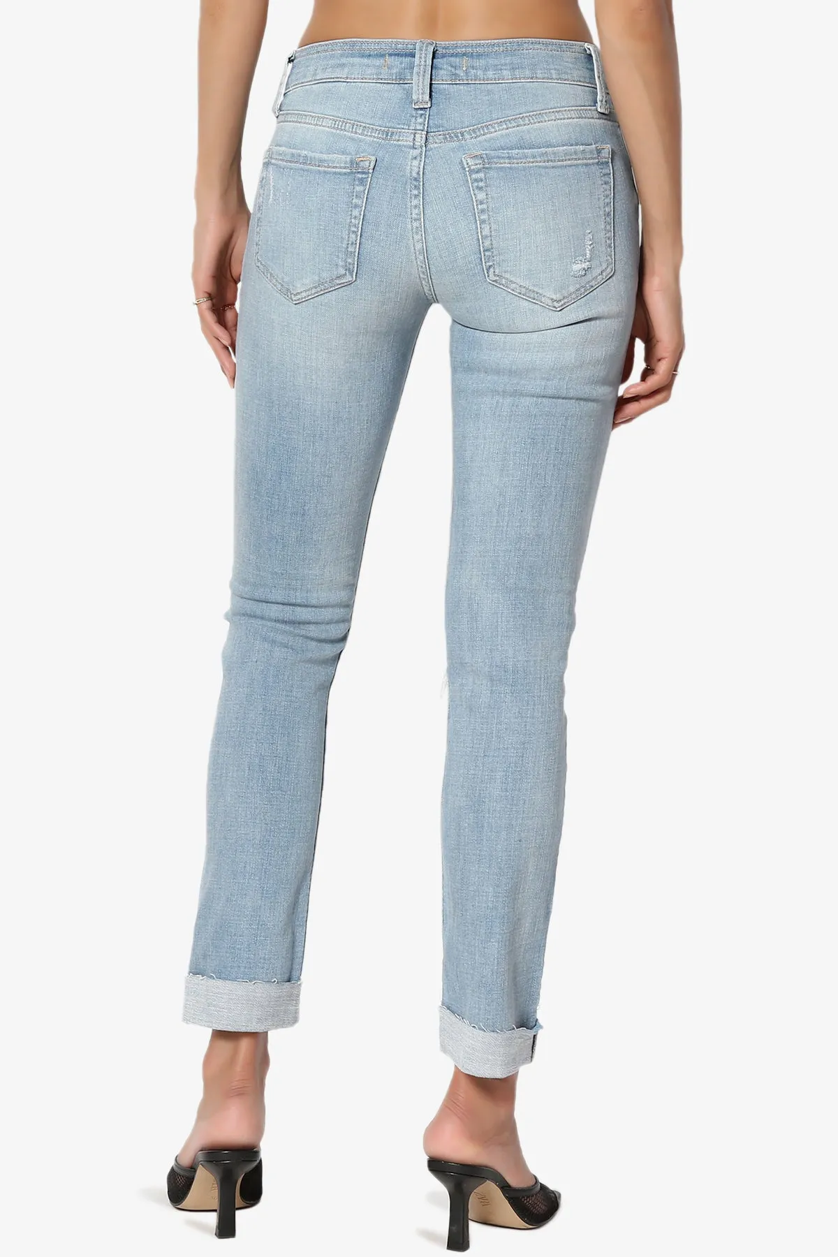 Sasha Distressed Cuffed Mid Rise Skinny Jeans