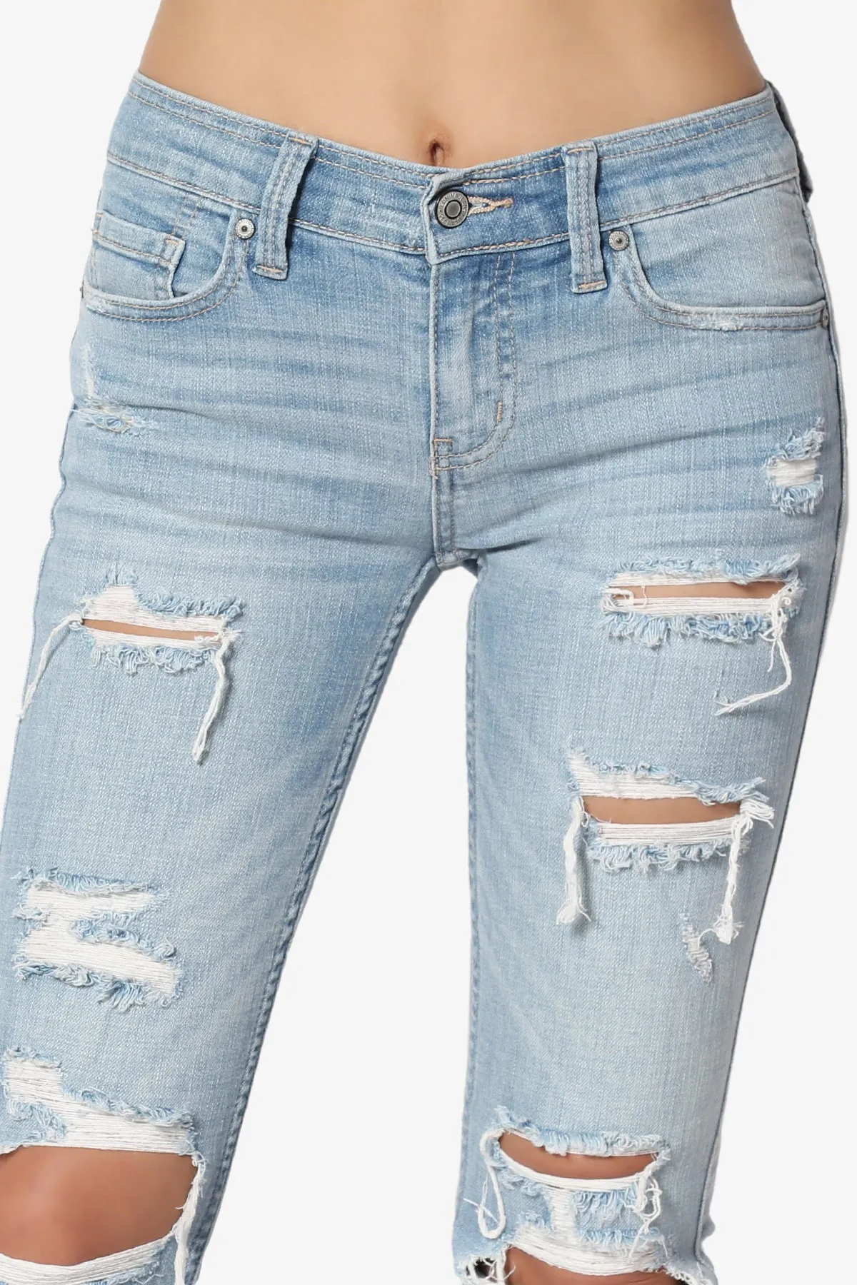 Sasha Distressed Cuffed Mid Rise Skinny Jeans