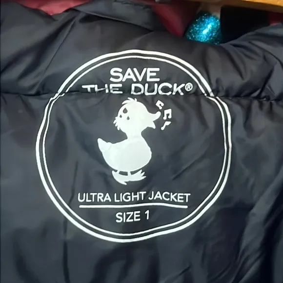 SAVE THE DUCK Puffer Vest Juniors Size 1 Mineral Red &amp; Navy Ultra-Light