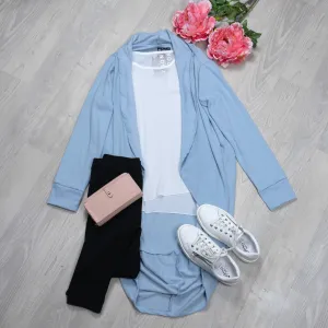 Sea Mist - Ribbed Long Kimono Cardi