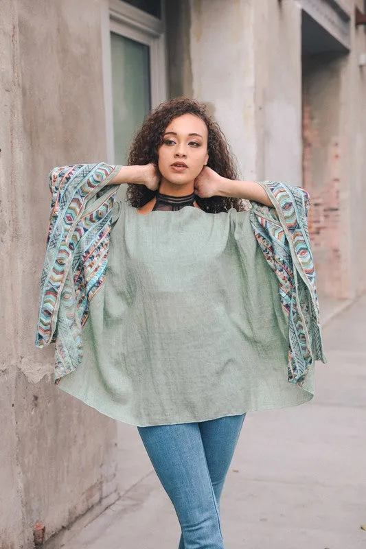 SELMA EMBROIDERED PONCHO SAGE