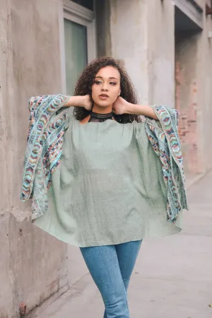 SELMA EMBROIDERED PONCHO SAGE
