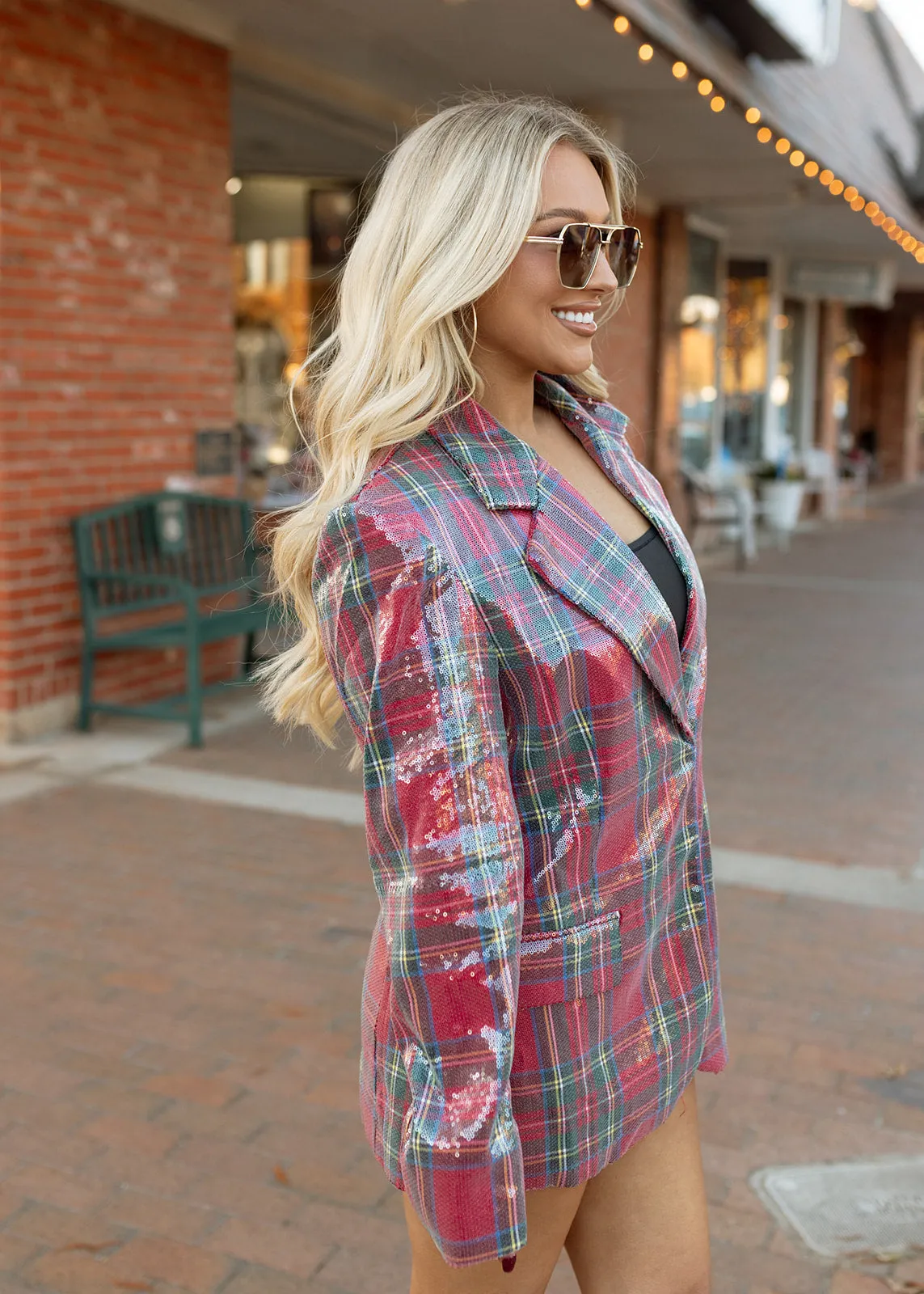 Sequin Plaid Christmas Blazer