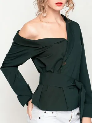 Sexy Cross-Shoulder Strapless Slim Strap Long Sleeve Shirt