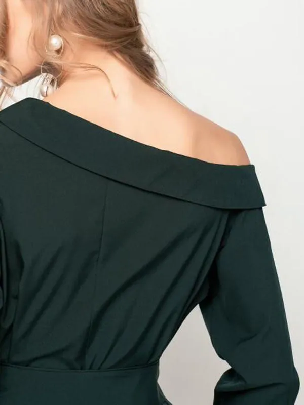 Sexy Cross-Shoulder Strapless Slim Strap Long Sleeve Shirt