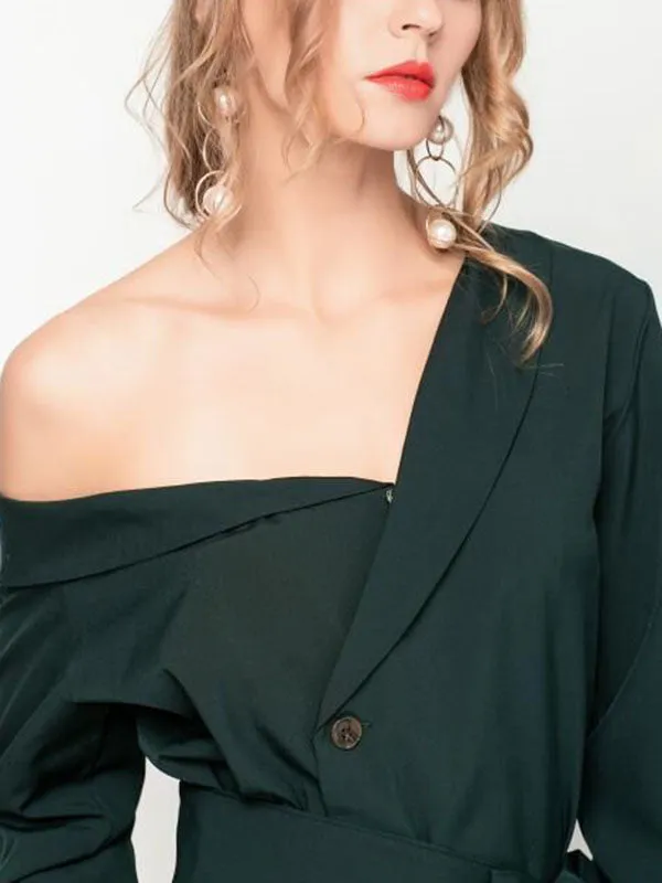 Sexy Cross-Shoulder Strapless Slim Strap Long Sleeve Shirt
