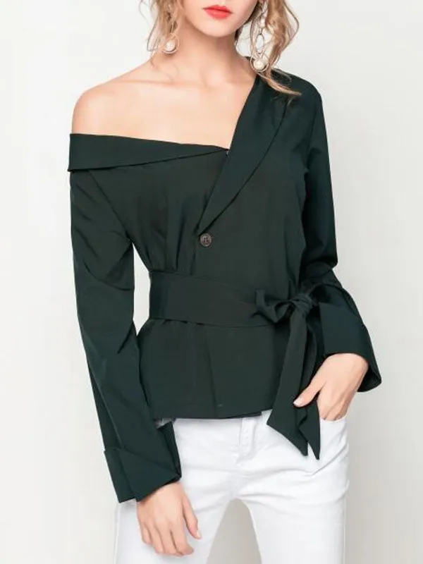 Sexy Cross-Shoulder Strapless Slim Strap Long Sleeve Shirt