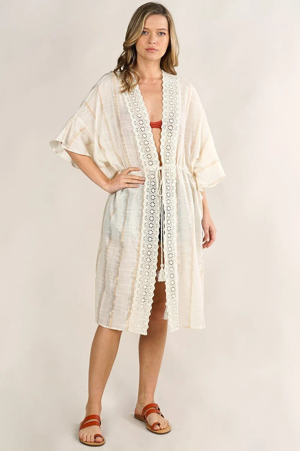 Shine Bright Metallic Stripe Tie Front Caftan