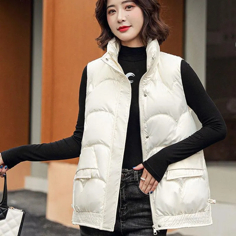 Shiny Down Cotton Waistcoat Women's Short 2021 Autumn and Winter New Style Korean Loose Thick Waistcoat Waistcoat Vest Jacket