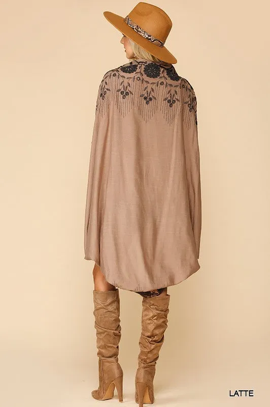 SHIRA EMBROIDERED COCOON KIMONO LATTE