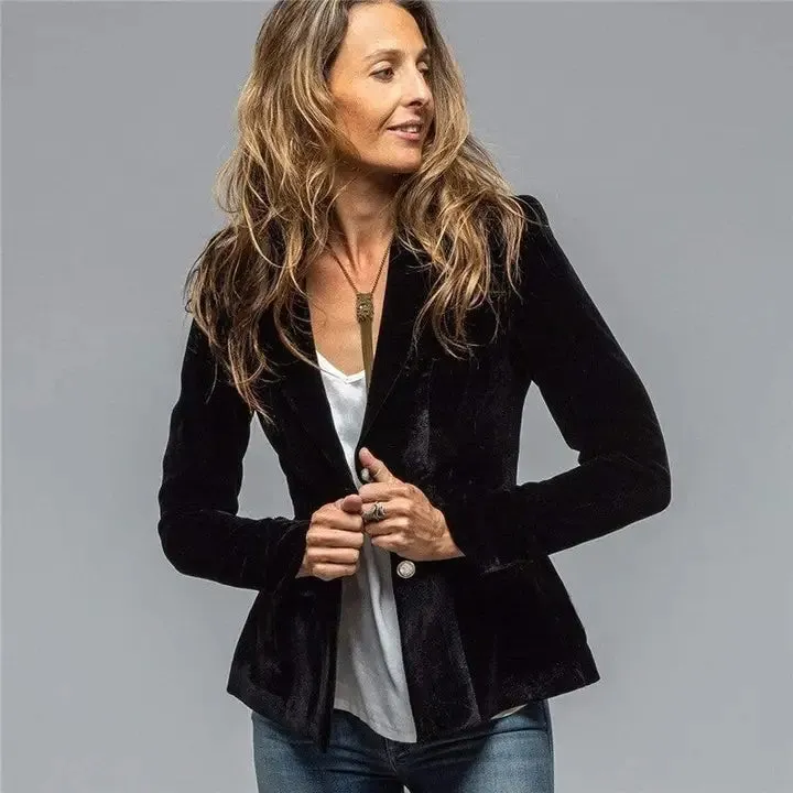 Short Velvet Blazer in Black