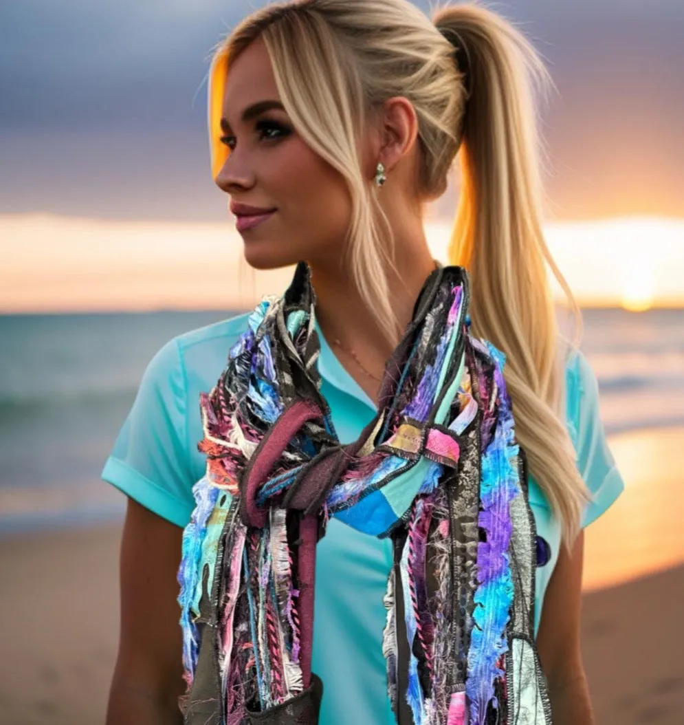 Shreds Fringie Scarf, street style scarf, purple blue scarf