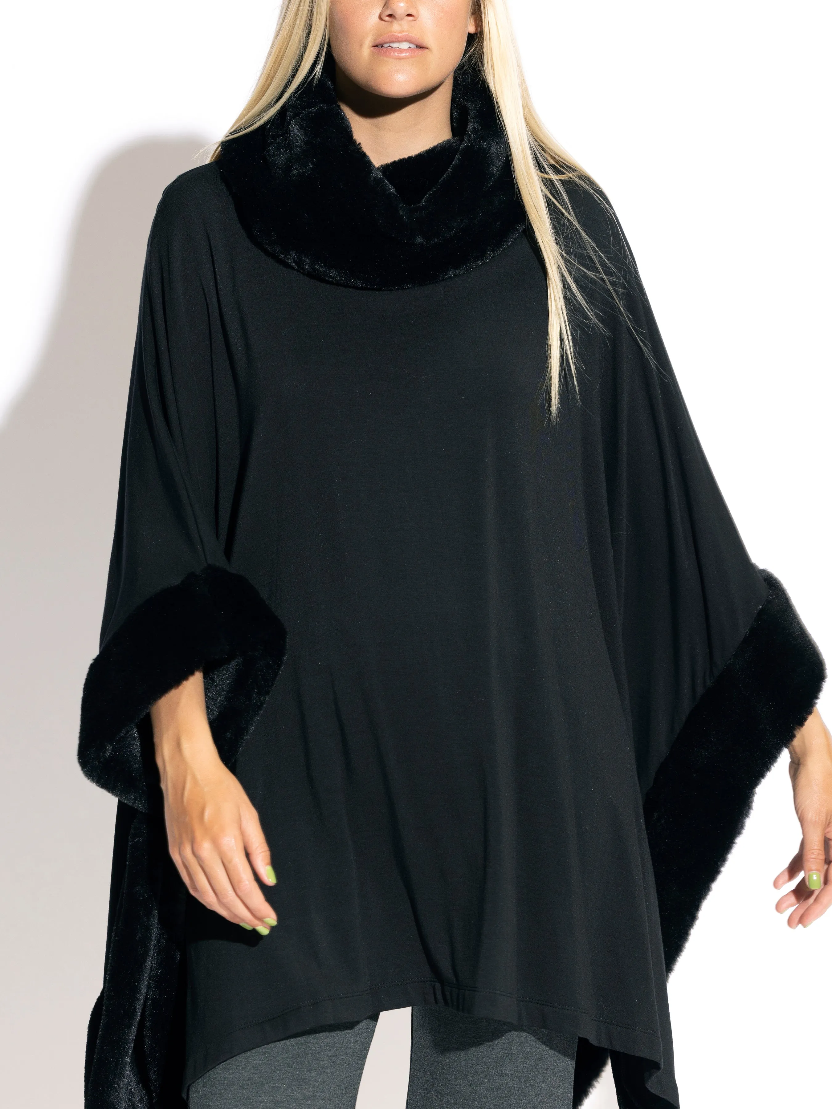 Sian Faux Fur Square Poncho