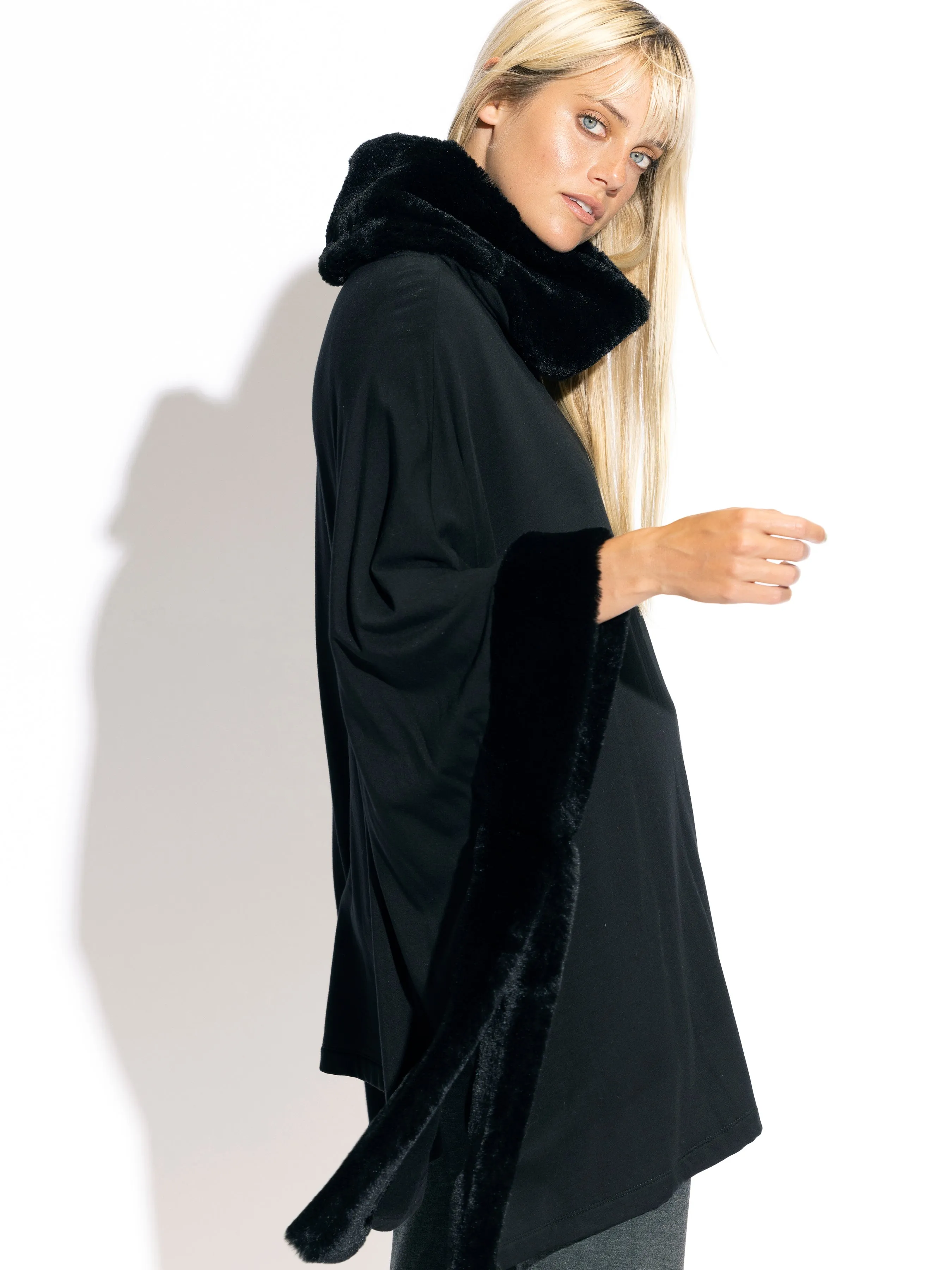 Sian Faux Fur Square Poncho