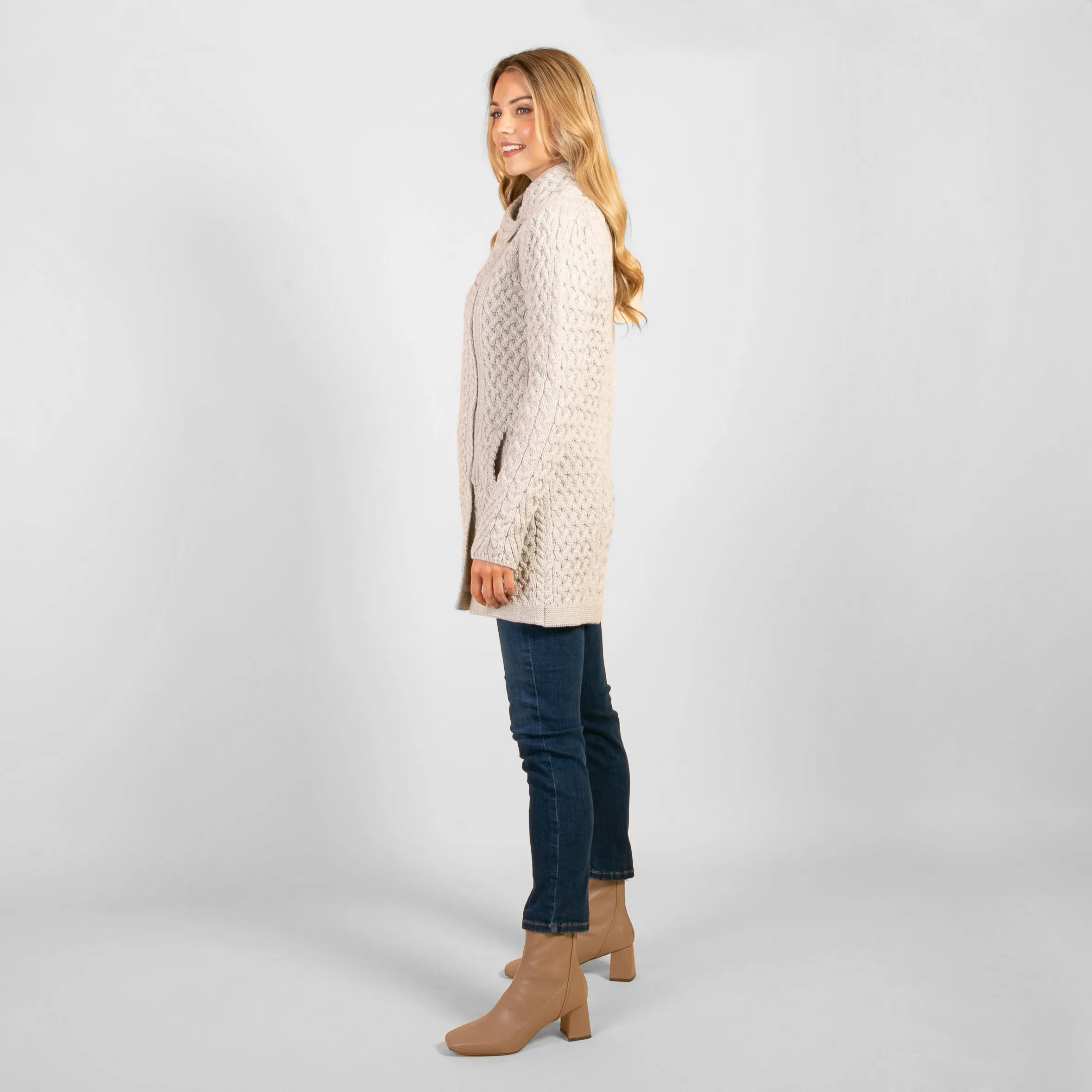 Silver Eva Side Zip Aran Cardigan