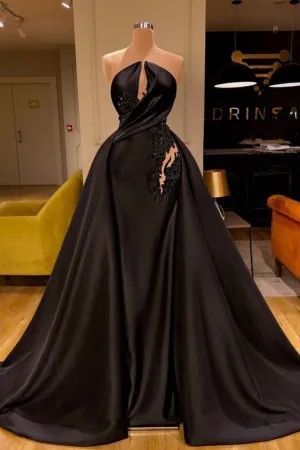 Sleeveless Black Evening Gowns Charming Mermaid Sweep Train