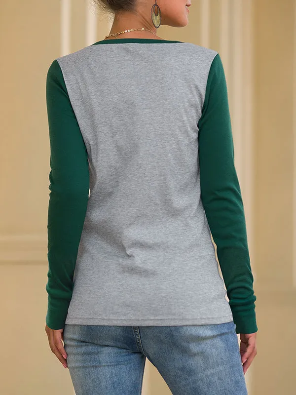 Slim T-shirt Round Neck Long Sleeve Stitching Top