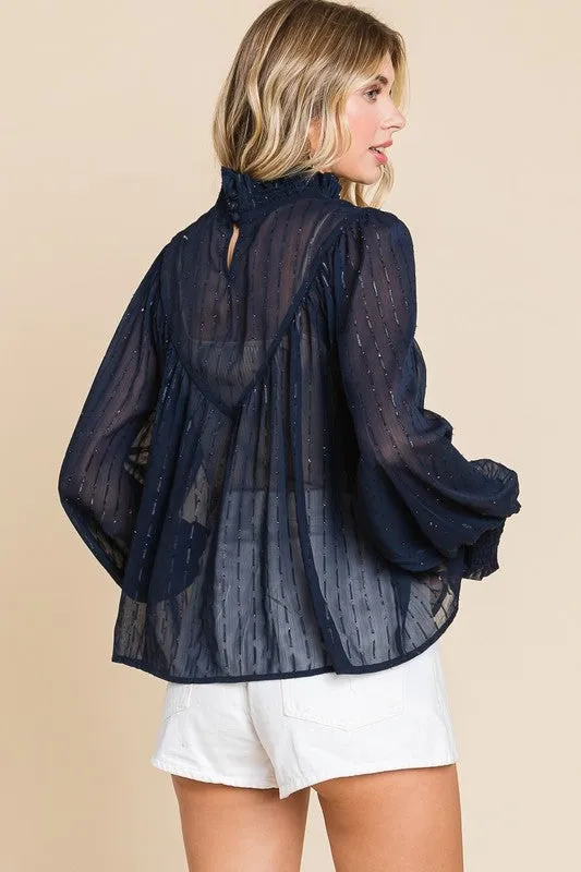 Smocked Navy Top