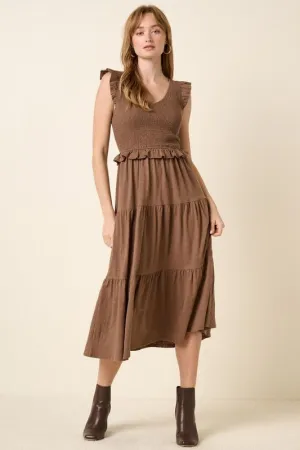 Smocked Ruffled Tiered Midi Dress
