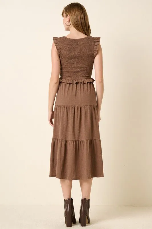 Smocked Ruffled Tiered Midi Dress
