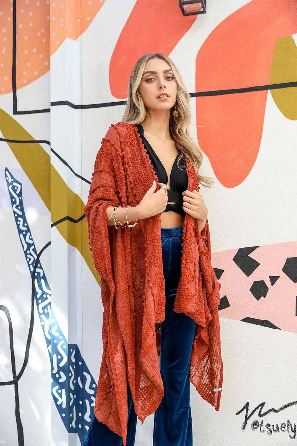 Soft Embroidered Zig Zag Kimono - 4 colors