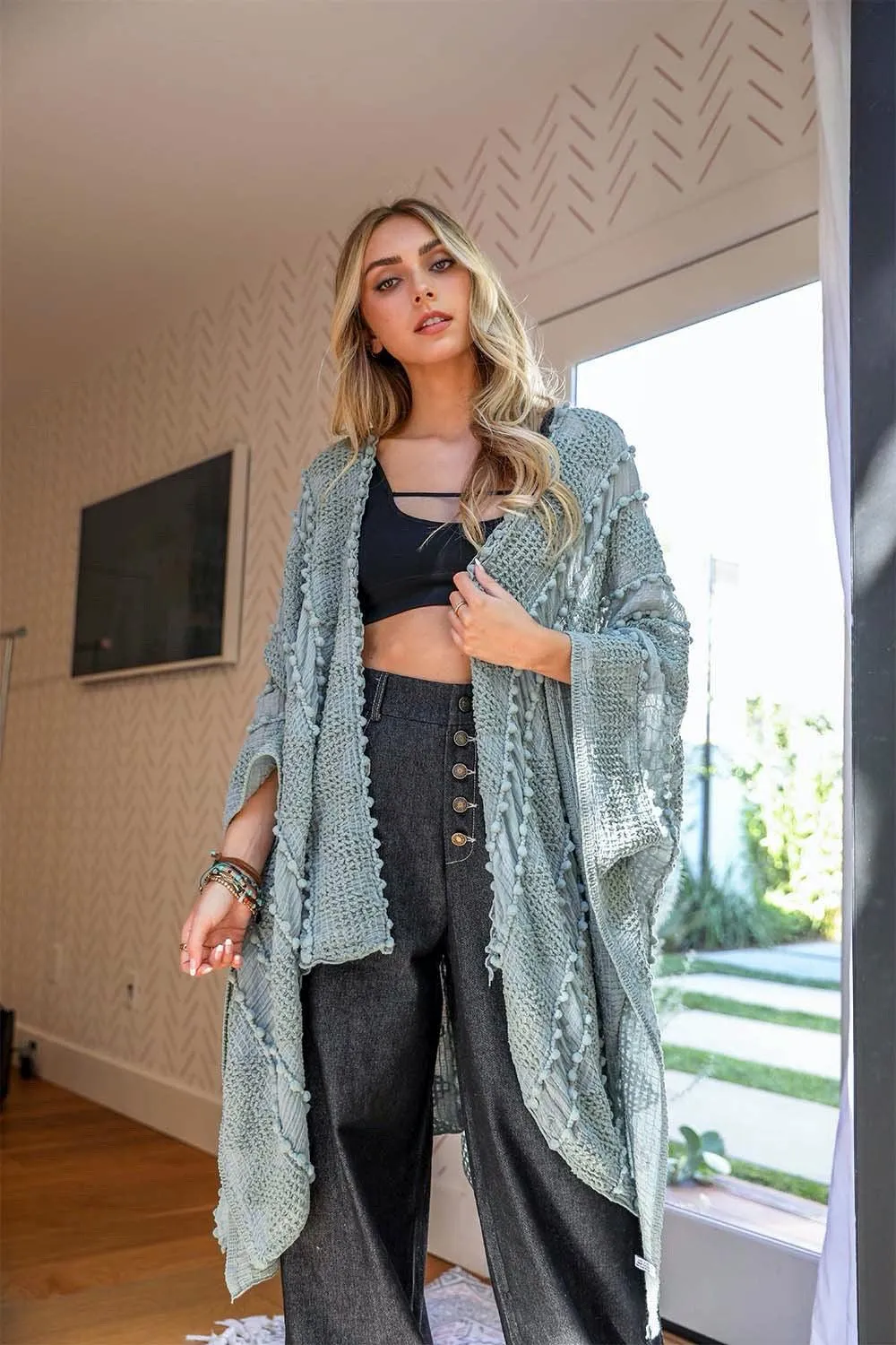 Soft Embroidered Zig Zag Kimono - 4 colors