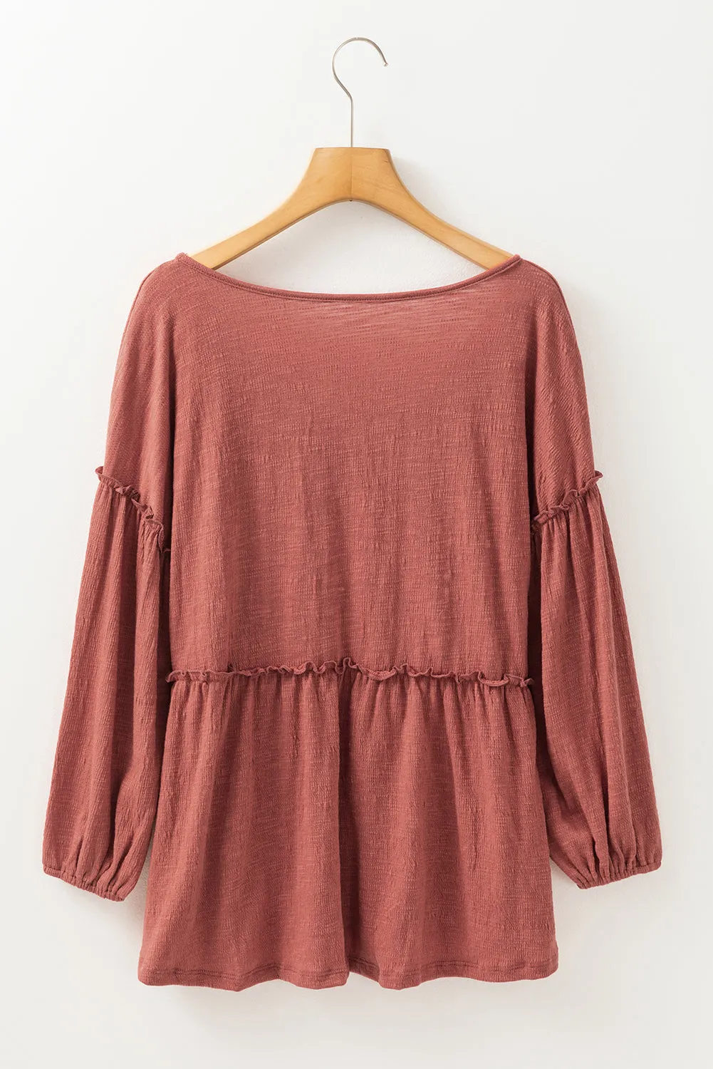 Solid Color V Neck Puff Sleeve Blouse