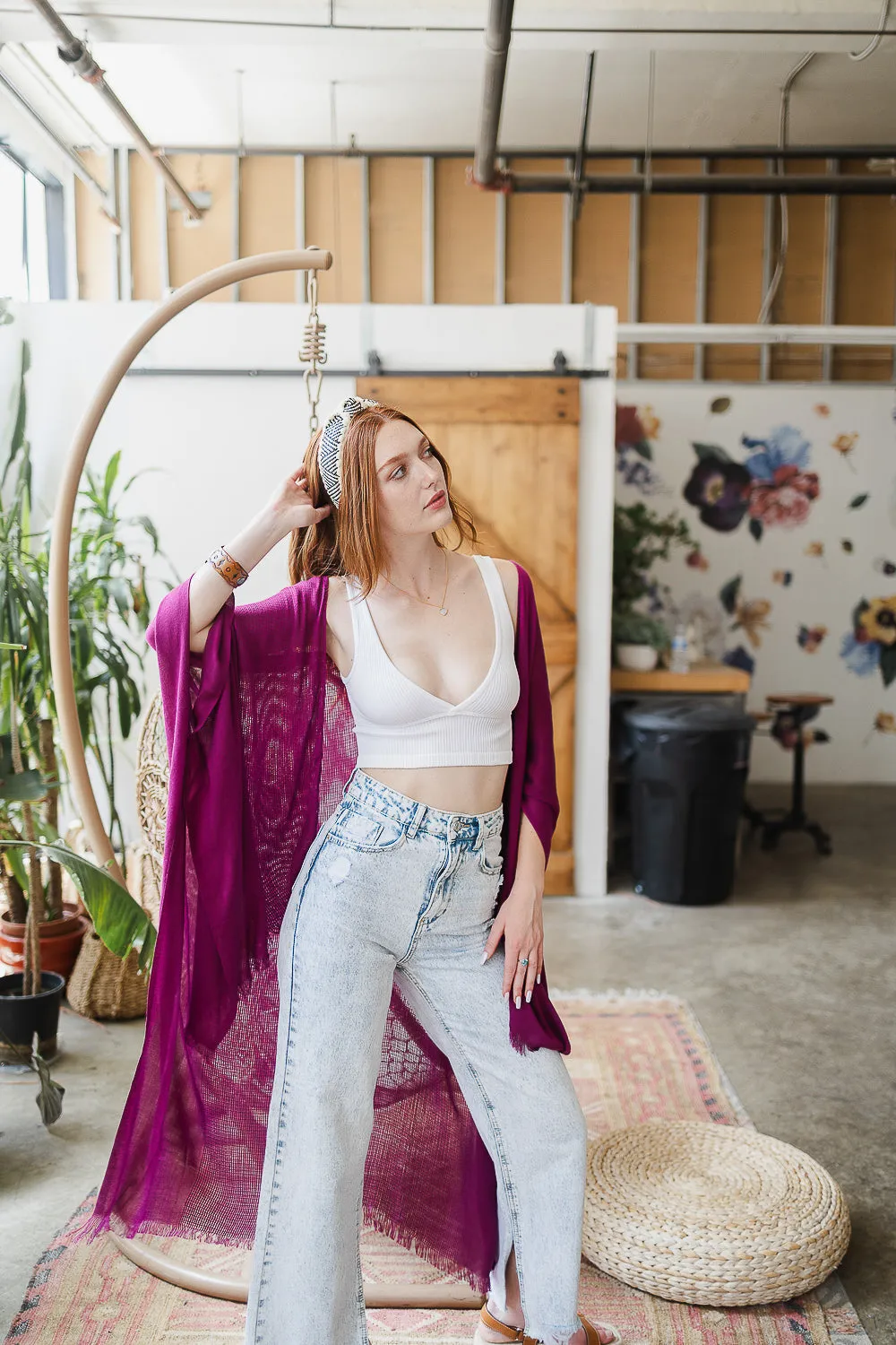 Spring Frayed Trim Kimono